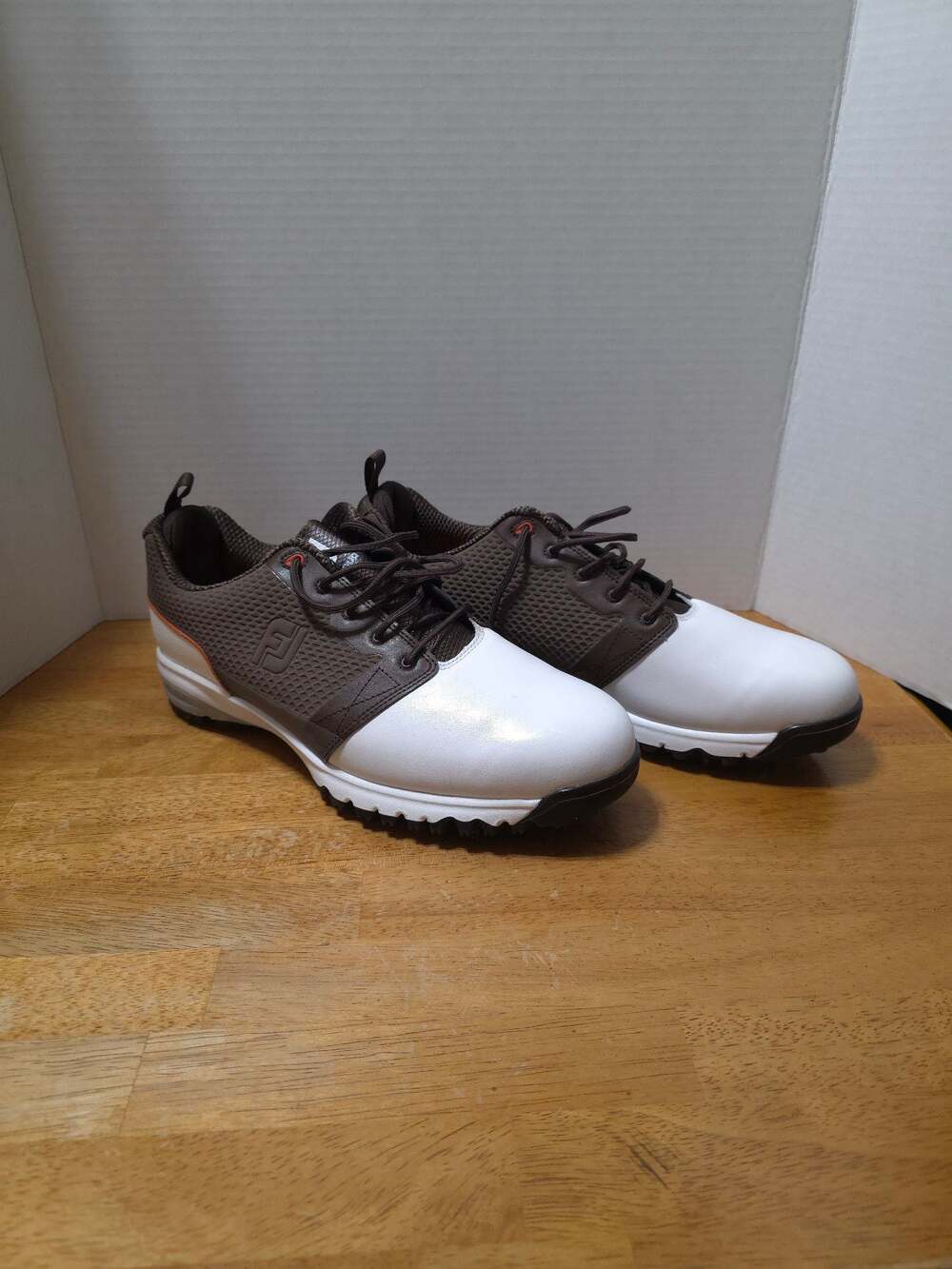 FootJoy Contour Fit Brown and White Spiked Golf Shoes